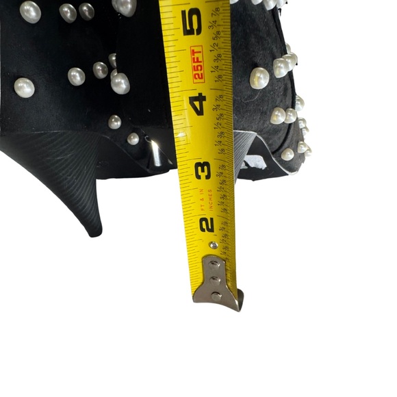 Elegant Black heeled faux suede Ankle Boots Pearl embellished Accents 10 NWOT - Picture 6 of 10